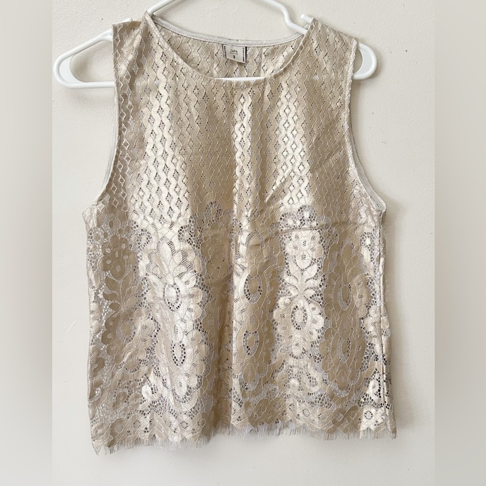 Zara Gold Metallic Lace Tank Top